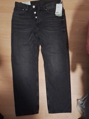 H&M Men's Straight Black Button-Fly Jeans